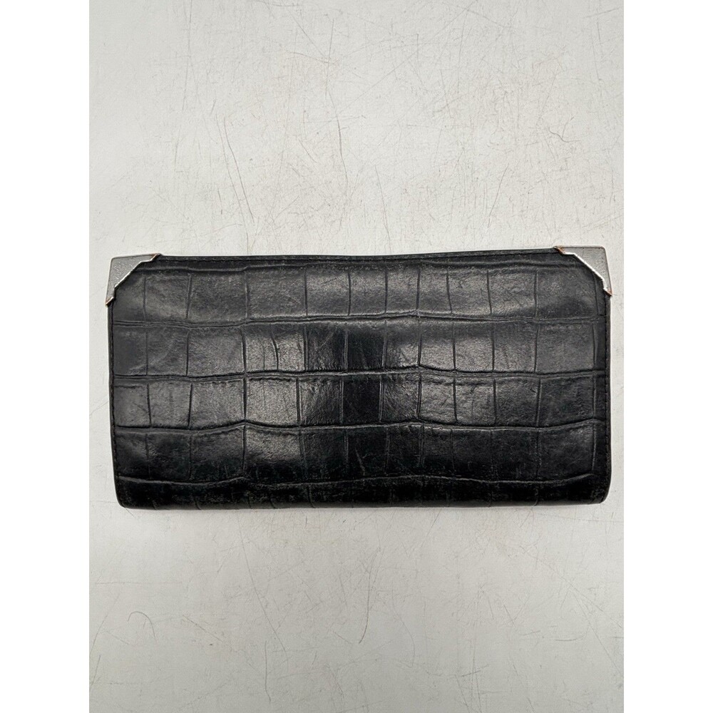 Alexander Wang Prisma Black Leather Wallet Long Zip Around Card Holder Crocodile